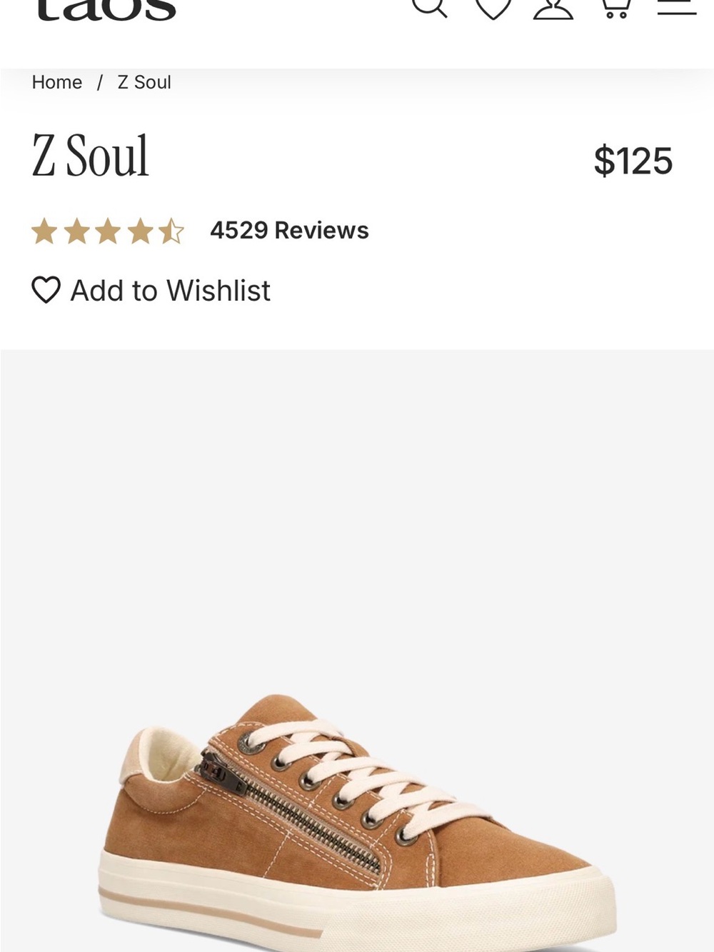 EUC Taos Z-Soul Canvas Sneakers Women's sz 11 Brown Lace Up Side Zip Shoes